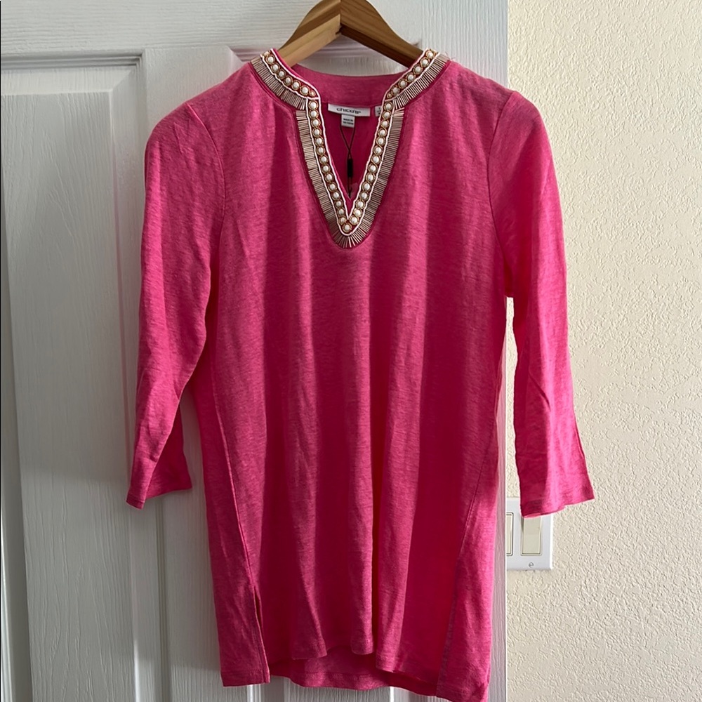 NWT - 🩷 Chico's Pink Embellished Tunic Top